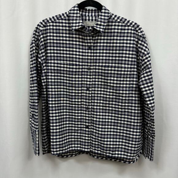 Everlane Organic Cotton Blue White Plaid Button Down Collared Shirt XXS - Picture 1 of 7